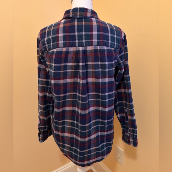 L.L. Bean Organic Cotton Plaid Flannel Shirt Small Women’s Blue Green purple EUC - Picture 6 of 13